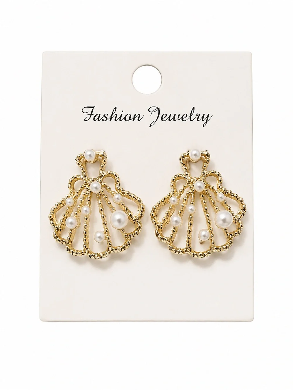 Gold Pearl Shell-Frame Drop Earrings